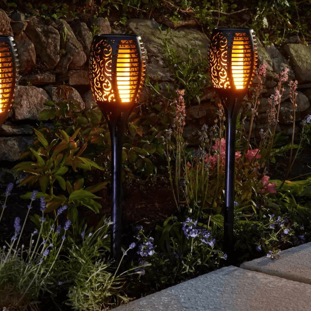 Solar flame clearance fence lights