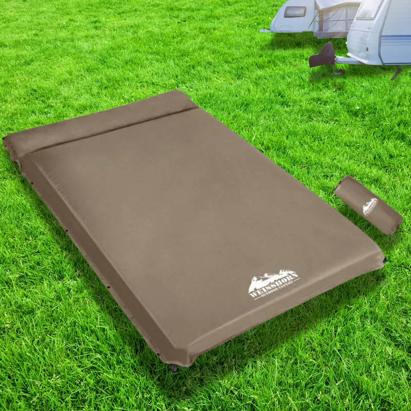 Weisshorn Self Inflating Mattress 10CM | Camping Sleeping Mat Air Double Coffee