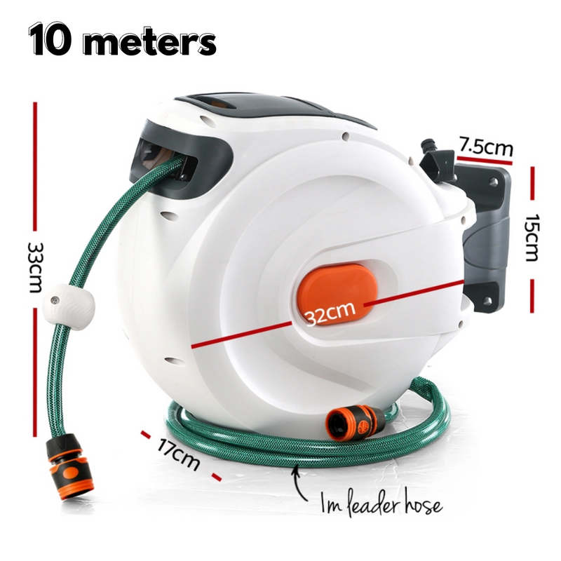 Greenfingers Retractable Hose Reel with 5-Setting Spray Gun and Auto Rewind