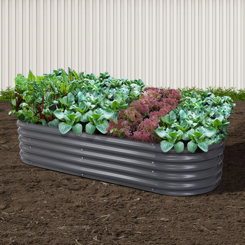 Greenfingers Galvanized Raised Garden Bed 160x80x42cm Oval Planter Box