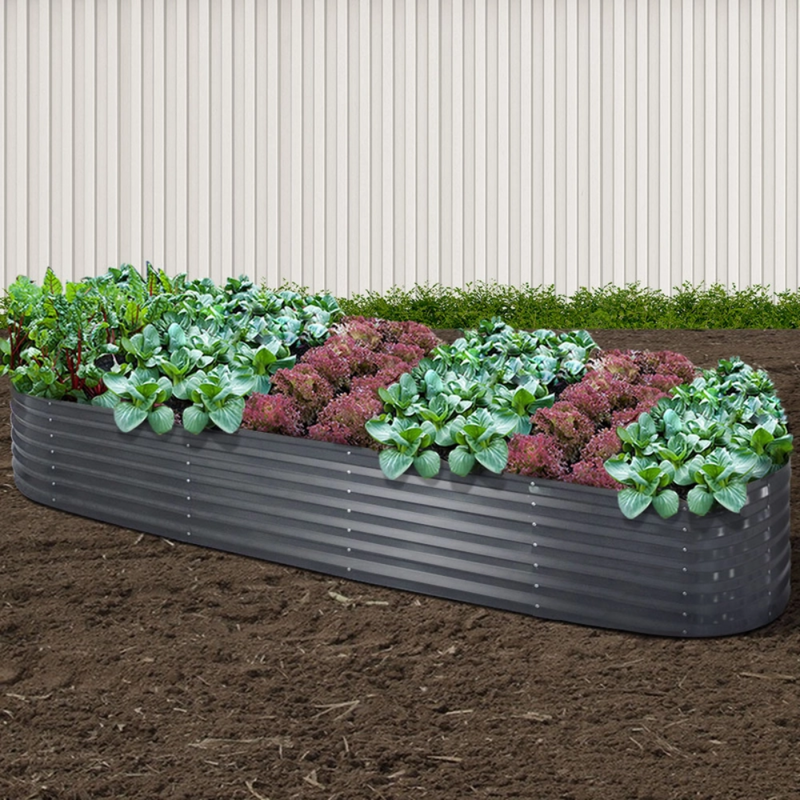 Greenfingers Galvanized Raised Garden Bed 320x80x42cm Oval Planter Box