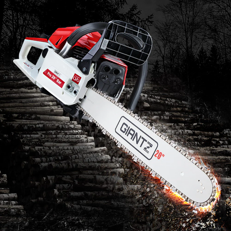 Giantz 52CC Petrol Chainsaw - 20" Bar, Commercial E-Start Pruning Chain Saw - White