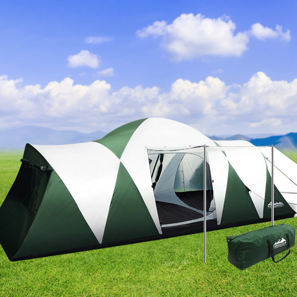 Weisshorn Family Camping Tent | 12 Person Hiking Beach Tent with 3 Rooms - Green