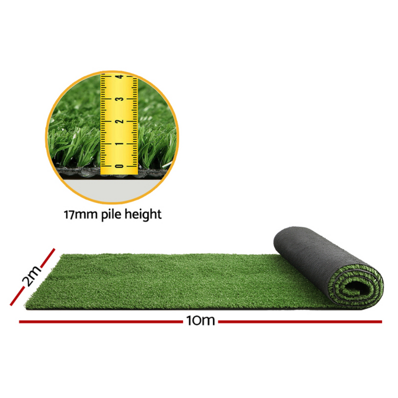 Primeturf Artificial Grass 2mx10m 17mm Synthetic Fake Lawn Turf Plant Plastic Olive | Maintenance-Free Beauty