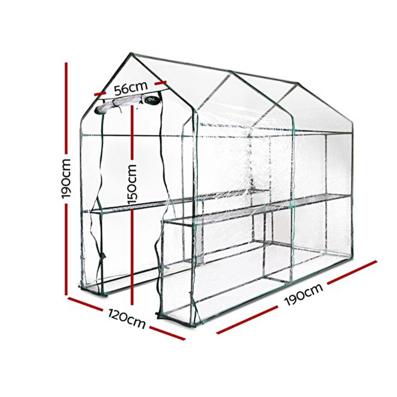 Greenfingers Walk-In Transparent Greenhouse 1.2x1.9x1.9M Tunnel Garden Shed with 4 Shelves