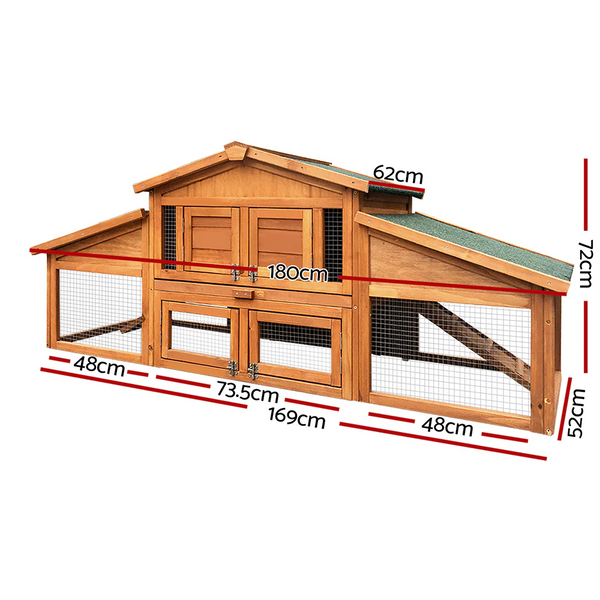 i.Pet 169cm Large Wooden Chicken Coop Rabbit Hutch - Outdoor Run Cage