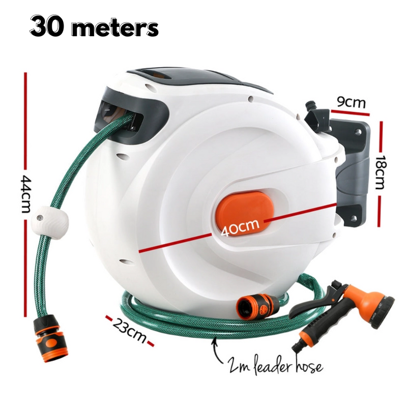 Greenfingers Retractable Hose Reel with 5-Setting Spray Gun and Auto Rewind