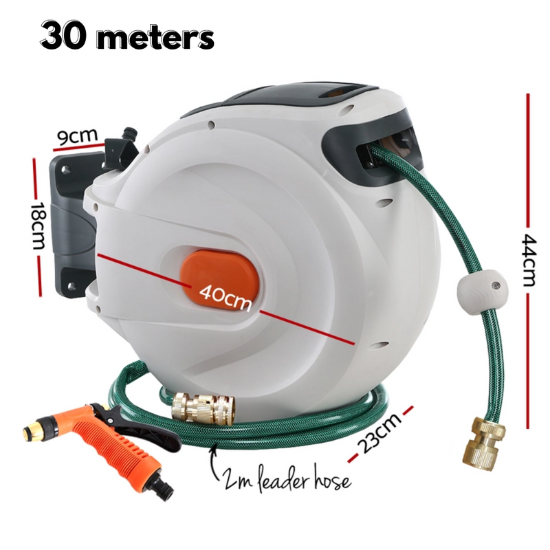 Greenfingers Retractable Hose Reel with Brass Spray Gun and Auto Rewind