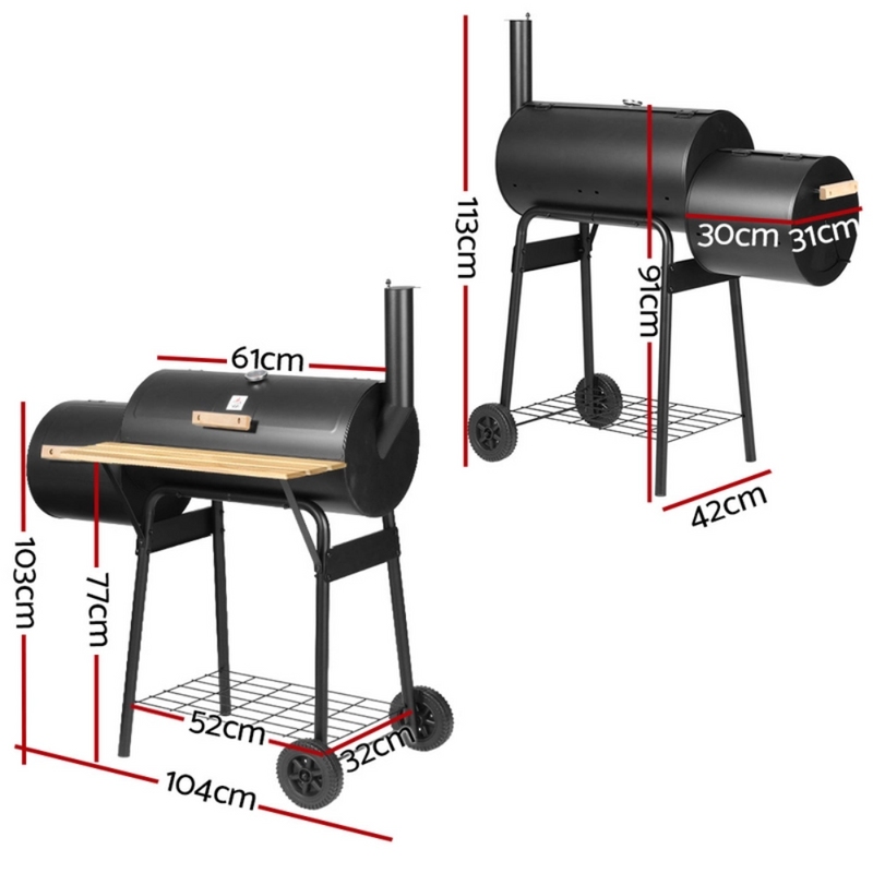 Grillz BBQ Grill 2-In-1 Offset Charcoal Smoker | Portable Outdoor Grill & Smoker