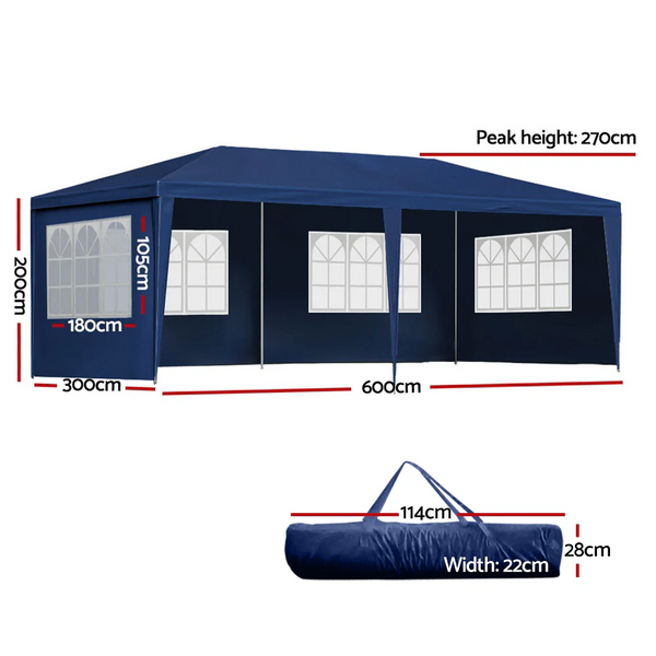 Instahut 3x6m Blue Gazebo Marquee - Wedding Party Tent with Side Walls and Canopy