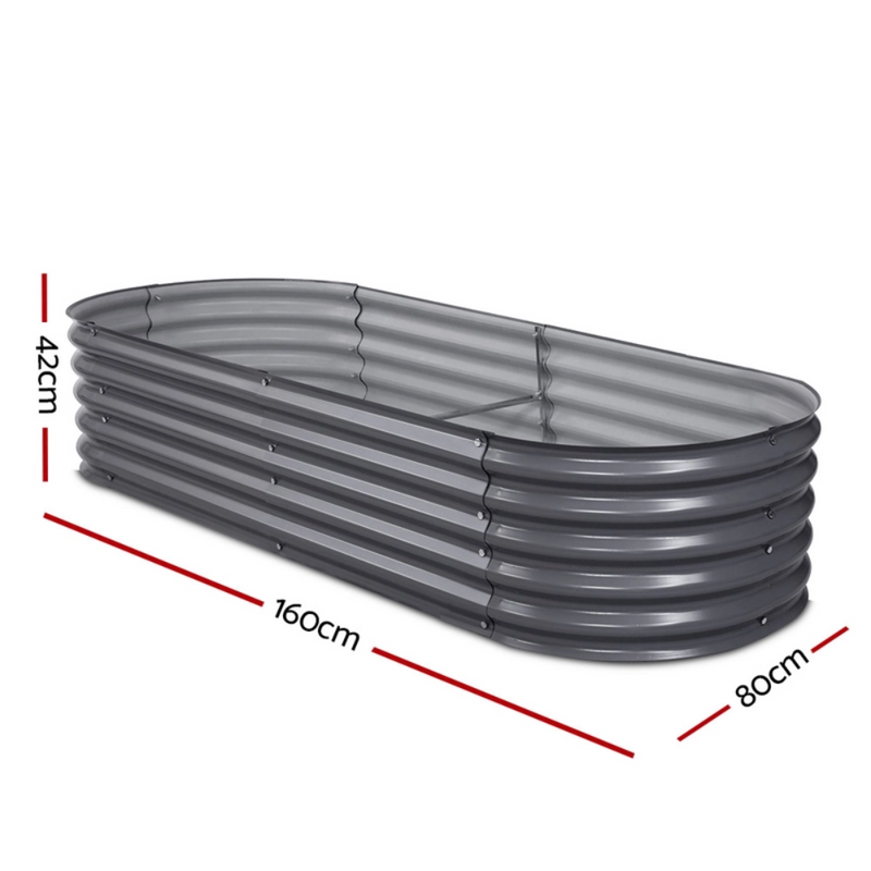 Greenfingers Galvanized Raised Garden Bed 160x80x42cm Oval Planter Box