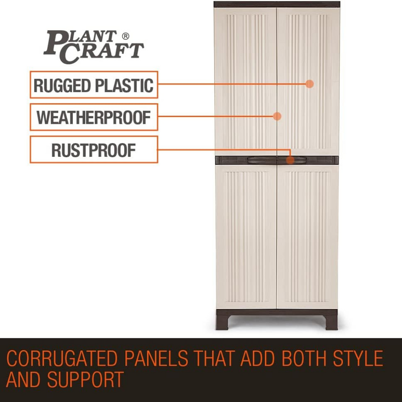 PLANTCRAFT Lockable Outdoor Storage Cabinet - Weatherproof Garage, Shed, and Carport Cupboard