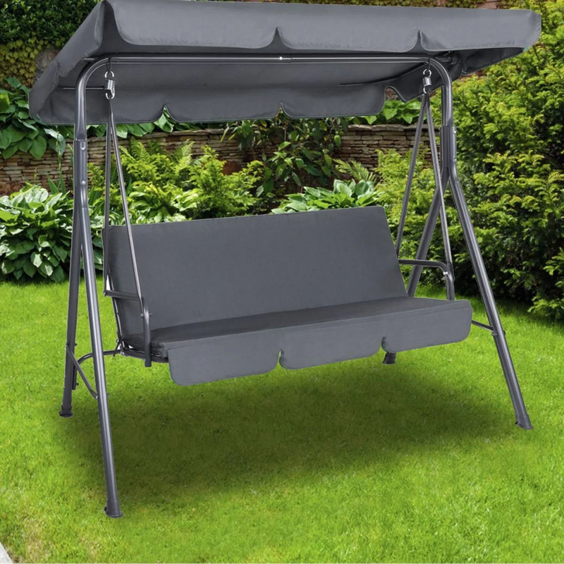 Milano 3-Seater Outdoor Swing Bench with Canopy - Grey Garden Hammock Chair