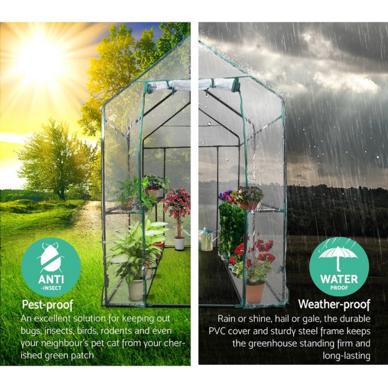 Greenfingers Walk-In Transparent Greenhouse 1.2x1.9x1.9M Tunnel Garden Shed with 4 Shelves