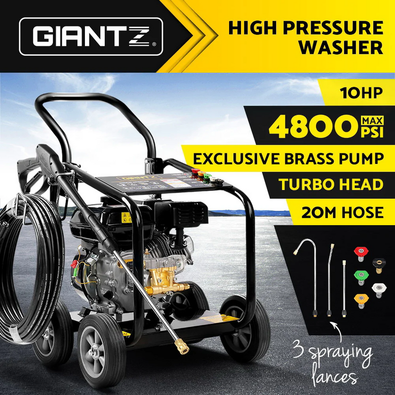 Giantz 4800PSI Petrol High Pressure Cleaner Washer - 10HP, 20M Hose, Gurney