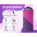 Weisshorn Kids Sleeping Bag | Single 172cm Thermal Camping Hiking Pink