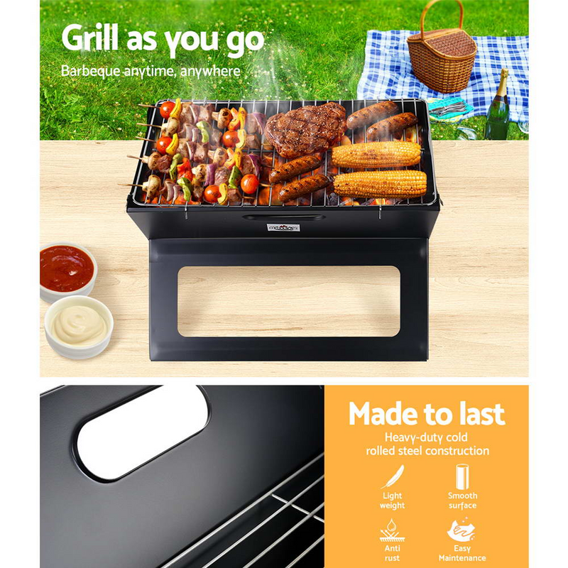 Grillz BBQ Grill Charcoal Smoker | Foldable Portable BBQ for Camping & Outdoor Cooking