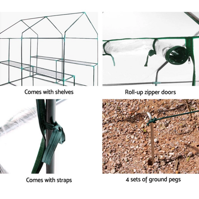 Greenfingers Walk-In Transparent Greenhouse 1.2x1.9x1.9M Tunnel Garden Shed with 4 Shelves