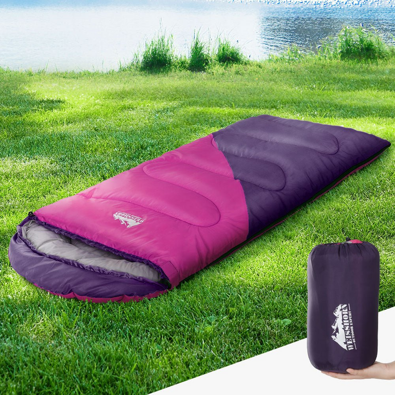 Weisshorn Kids Sleeping Bag | Single 172cm Thermal Camping Hiking Pink