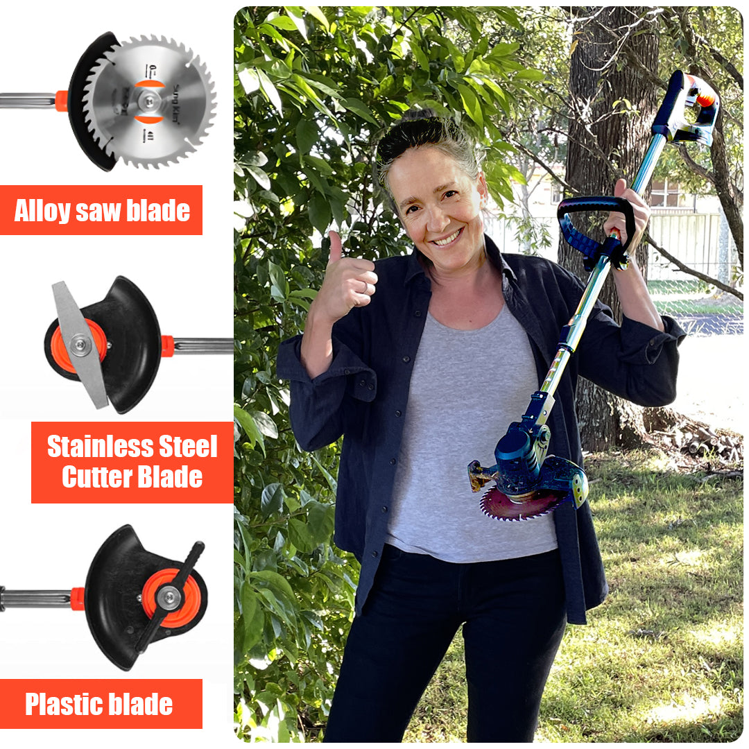 Electric 3-in-1 Lawn Mower & Grass Trimmer | Cordless Whipper Snipper with Blades